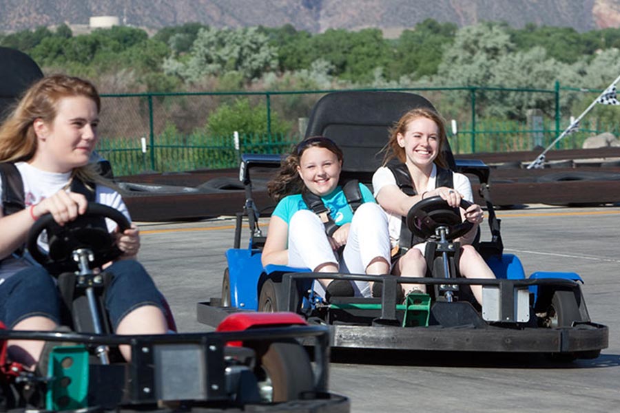 Smiling Girls On Go Karts